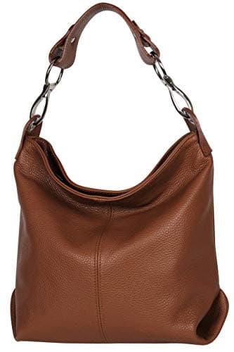 AMBRA Moda GL033 - Sac à main sac porté épaule en cuir véritable pour femme (Cognac)