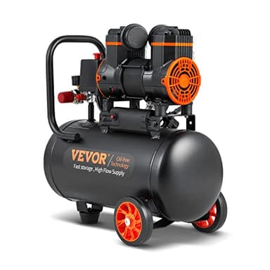 VEVOR Compresseur à Air Silencieux 18 L Réservoir Compresseur d'Air Sans Huile 900 W 1,2 CV ​3,7 m3/h à 6,2 bar 70 dB pour Réparation Automobile Gonflage Pneus Peinture au Pistolet Clouage Menuiserie