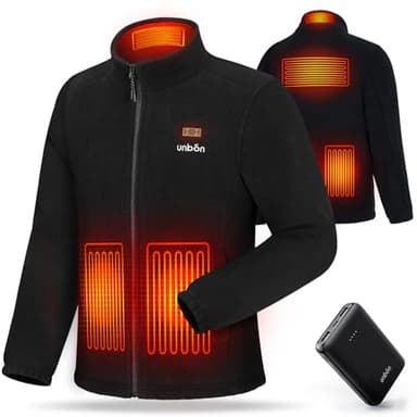 UNBON Veste Chauffante Homme, Veste Polaire Chauffante Homme avec Batterie USB 10000mAH, Manteau Chauffant 3 Températures 6 Zones de Chauffe, Blouson Chauffant Manche Longue pour Moto Travail Noir L