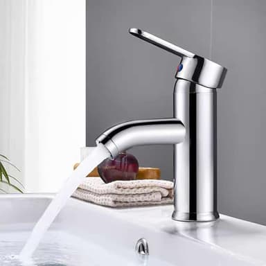 Robinet Salle Bain en Acier Inoxydable, Mitigeur Lavabo à Bec Coudé, Robinet Lave Main Chaude et Froide, Mitigeur à Une Poignée, pour Salle de Bain, Toilette, Argent