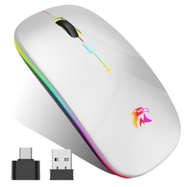 Souris Sans Fil Rechargeable, Souris Bluetooth, Souris Rétroéclairée de 7 Couleurs avec Mini récepteur USB de 2,4 GHz, Souris de jeu Bluetooth Compatible PC,Mac,Ordinateur Portable,Chromebook(Argent)