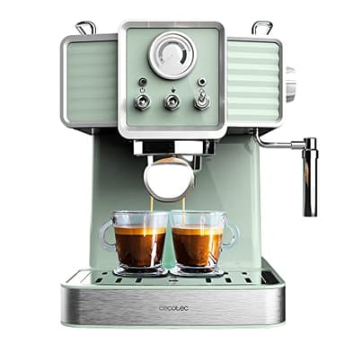 Cecotec Express Power Espresso 20 Tradizionale Light Green. 1350 W, Espresso et Cappucicno, 20 bars et thermoblock, vaporisateur, manomètre, design vintage, capacité 1,5 litres