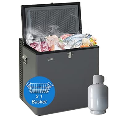 SMETA Congélateur Camping 70L Congélateur Trimixte 12V 220V, Gaz pour Garage Cabanon,Gîte Maison, Chalet -13℃~0℃ Noir