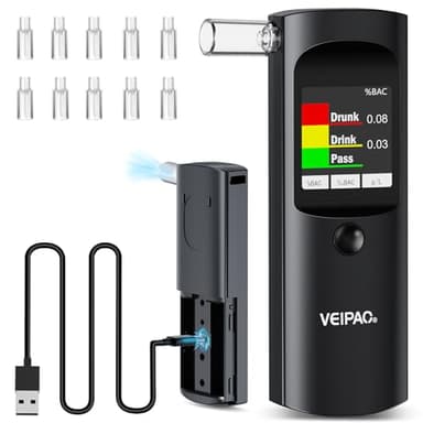 Ethylotest Electronique Homologué NF Alcootest: Éthylomètre Portable avec 11 Embouts Buccaux - Test D'alcoolémie Numérique à Écran Haute Précision pour Usage Test Person Professionnel Domicile - Noir