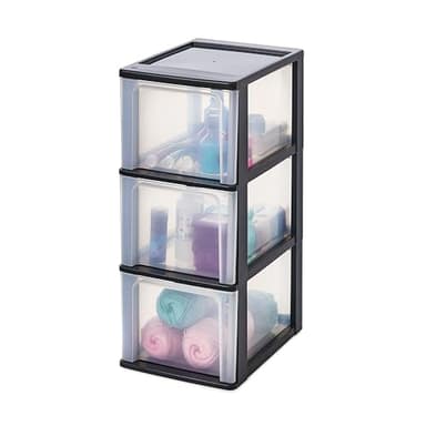 Iris Ohyama 130042.0 OCH-2300 A4-Tour de Rangement avec 3 Tiroirs Plastique Noir/Transparent 26 x 35,5 x 60,5 cm