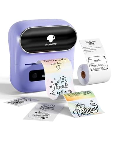 Phomemo M220 Imprimante d'étiquettes Bluetooth pour Codes-Barres, adresses, Maison, courrier, Petites Entreprises, vêtements, étiqueteuse Portable Violet avec 1 Rouleau d'étiquettes