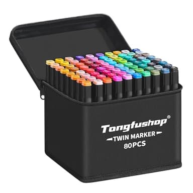 Tongfushop 80+2 Couleurs Feutre a Alcool Set, Feutres Coloriage Adulte, 2S Séchage Rapide Marqueur Alcool avec Pochette de Transport et Espaceur pour Peinture, Griffonnages, Animation