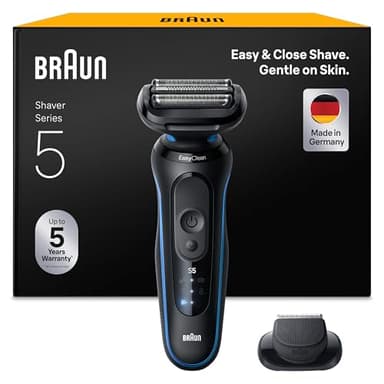 Braun Rasoir Electrique Homme Series 5 52-B1200SI Bleu, Etanche, Lames Flexibles Pour Raser Doucement Visage et Barbe, 2 Modes De Rasage, Coffret Avec Accessoire Tondeuse De Précision, En Carton
