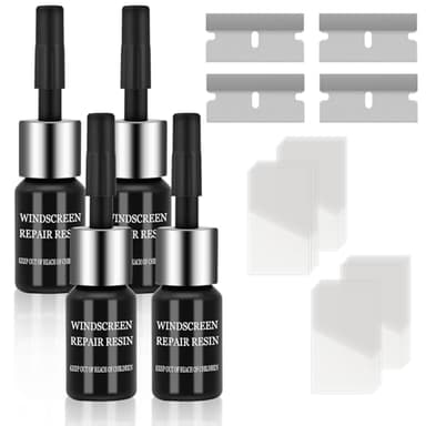 flintronic Kit Reparation Pare Brise, 4PCS Kit de Réparation de Verre Fissuré, Outil Réparation Pare-Brise, Liquide Réparation Verre, pour Craquelures, Rayures, Trous, Dommages en éToile
