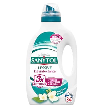 Sanytol - Lessive Désinfectante - Fleurs Blanches - 1,7 L - Tout Type de Linge, Préserve Fibres et Couleurs à Toutes Températures - Bactéricide, Virucide - Sans Javel