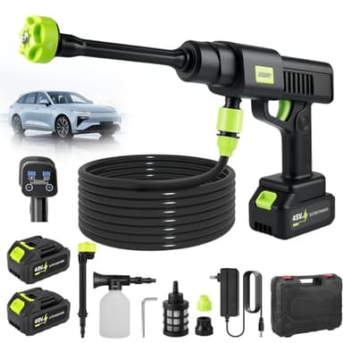 Nettoyeur Haute Pression Buse 6 en 1, Portable sans Fil Pressure Washer avec 2 Batteries et Chargeur, Pulvérisateur de Mousse, Pistolet Nettoyeur Haute Pression 4L/Min,pour Nettoyage Terrasse Jardin
