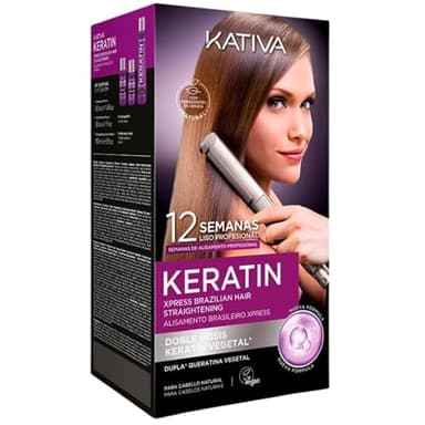 KATIVA – Kit Lissage Brésilien Végétalien Xpress à Double Kératine | Sans Formol | Lissage Durable et Naturel | Anti-Frisottis, Hydratation & Brillance | Résultat Professionnel à Domicile