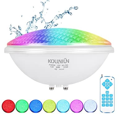 KOLLNIUN Eclairage Piscine LED, Projecteur Piscine 12V AC/DC IP68 Lampe Piscine, 72W Lumiere RGB Eclairage Piscine Submersible LED, étang d'éclairage