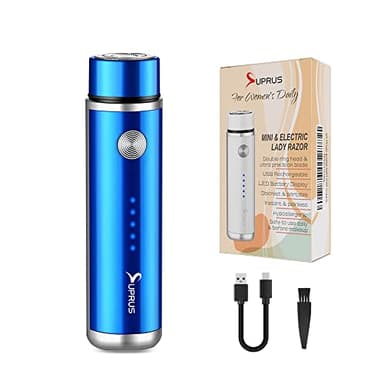 SUPRUS Rasoir électrique rechargeable par USB pour femme, pour visage, barbe, moustache, bras, jambes, aisselles, bikini, affichage de la batterie LED sans fil (bleu)