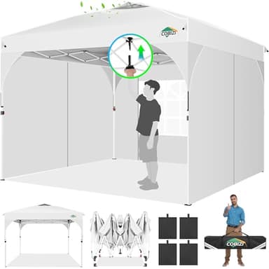 Cobizi Tonnelle Pliante 3x3 Imperméable Tonnelle De Jardin Exterieur,3 Panneaux Latéraux,Tonnelle Pliante Imperméable,Convient pour Le Camping, Les Festivals, Barnum avec 4 Sacs,Sable，Blanc