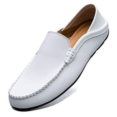 Unitysow Mocassins Homme Cuir Slip on Penny Loafers LéGèRes Confort Chaussures de Conduite Plat Chaussures de Décontractées,Blanc,EU 43