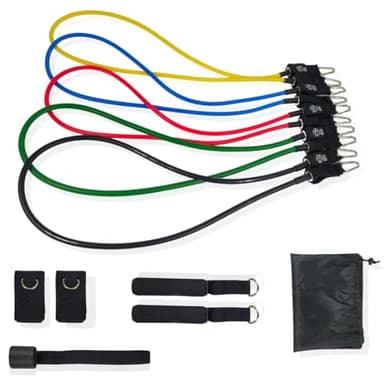 Dyme Workout - Kit Elastiques de Musculation - Pack Fitness Complet 11 pcs, 5 Bandes de résistance Ajustable Entre 5 à 68 kg - Poignées, Ancrage de Porte I Marque française