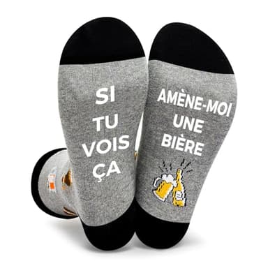 Chaussette Homme Humour Fantaisie Coton Drole Personnalisé Rigolotes Socks Anti-glissant Imprimé Lettres Cadeau Anniversaire Paternité Papi Fête des pères Biere EU 39-46