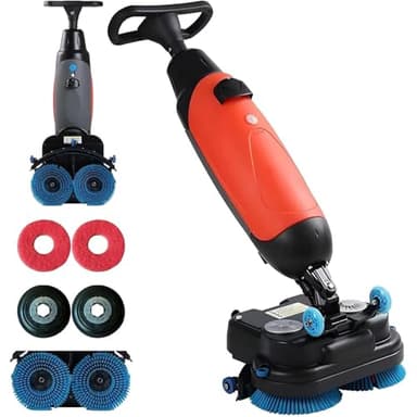 ZHLINGQ Autolaveuse Professionnelle, Nettoyeur De Sols électrique Léger avec Une Largeur De Nettoyage De 43 Cm, Une Tête De Brosse Double Rotative à 360°, Une Capacité De Nettoyage De 1200 M²/H Red