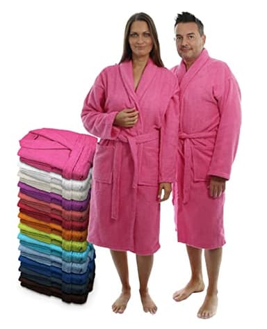 LEBENGOOD Peignoir unisexe pour femme et homme 100% coton éponge américain 400 g avec ceinture, poches, douche, peignoir doux, serviette (Fuchsia M)