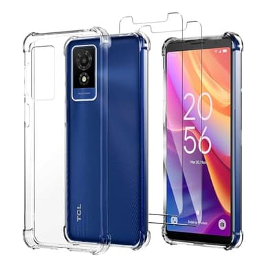 JDXHFF Coque Compatible avec TCL 501 (6.1") Transparent Housse et 2 Pièces Verre trempé écran Film Protecteur - Bumper Étui Souple Silicone TPU Case Cover Clear