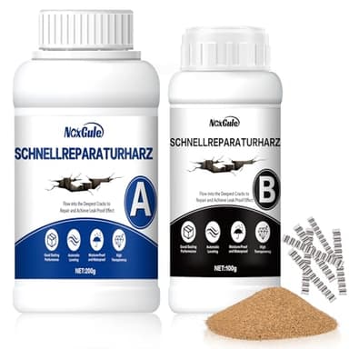 NoxGule 300g Kit Réparation Fissure Chape, Mortier époxy, Resine Fissure Beton, 200g Sable Quartz, 30 Pinces à Mortier | pour Résine Restauration, Réparation de Fissures