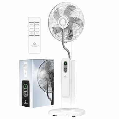 KESSER® Ventilateur sur pied Frosty à eau Refroidissement par eau à pulvérisation d'ultrasons, télécommande incluse, fonction minuterie, humidificateur silencieux, fonction brumisation, blanche