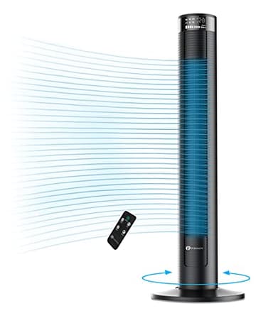 PureMate Ventilateur de refroidissement oscillant 97 cm avec télécommande, 3 vitesses de ventilateur, affichage LED, 4 modes, minuterie 12-H, ventilateur de sol silencieux 45 W pour la maison