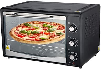 Mini four 45 litres avec chaleur tournante | Tournebroche électrique | 1800 W | Four à chaleur tournante | Four à pizza | Éclairage intérieur | Avec plaque de cuisson et grille de cuisson | Mini four