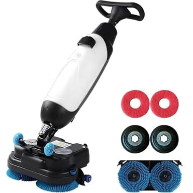 Nettoyeur De Sols électrique Et Autolaveuse, Têtes De Brosse Doubles Rotatives à 360°, Balai à Franges Sans Fil Autoporté, Batterie Lithium Rechargeable Sans Fil, 1200 M²/H Pour écoles, Bureaux White