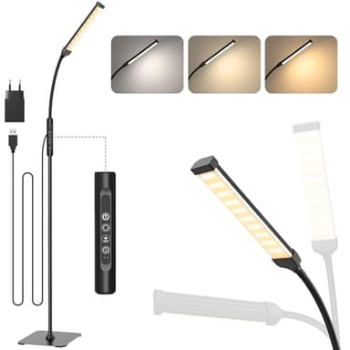 Mojimdo 120 LED Lampadaires, Lampe sur Pied à Commande Tactile [3 modes de couleur et 10 niveaux de luminosité] lampe de lecture à col de cygne pour le salon, la chambre-10W USB Adaptateur Inclus