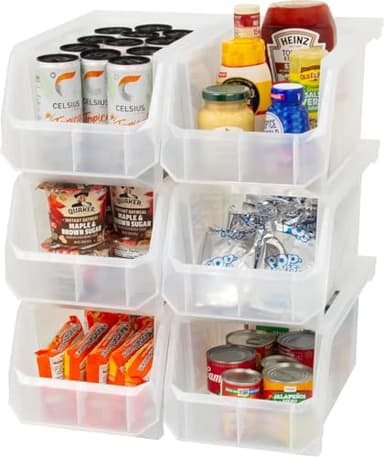 ReadySpace Lot de 6 récipients en plastique pour organiser et ranger les placards, la cuisine, le bureau, les jouets ou le garde-manger, grands, transparents