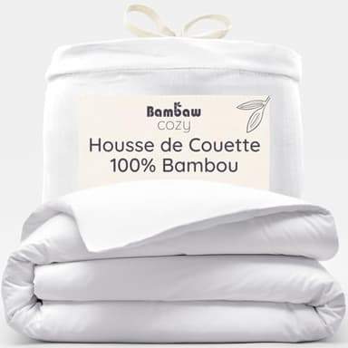 Bambaw Housse de Couette Bambou 220x240 cm, Draps Rafraichissant, Anti Acarien et Anti Allergie, Drap en Bambou Respirant, Housse de Couette Douce, pour Été et Hiver, pour 2 Personnes (Blanc)