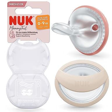 NUK MommyFeel Tétine pour bébé | 0-9 mois | Sucettes compatibles avec l'allaitement | Silicone sans BPA | Rosé et ocre | Lot de 2