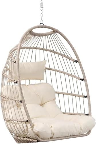 Goutime Chaise œuf Suspendue avec Coussin résistant aux UV, balancelle Pliable d'une capacité de 204 kg pour intérieur, Chambre à Coucher, extérieur (Chaise à œufs sans Support) (Gris Abricot)