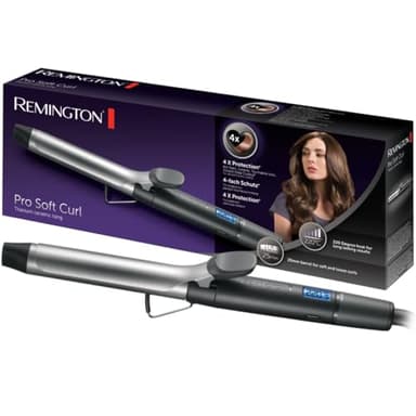 Remington Boucleur à cheveux [25mm: boucles souples] Pro Soft Curl (4X Protection: Céramique,Tourmaline Ionique, Antistatique, Avec pince, Ecran LCD,10 réglages 130-220°C) Fer à boucler CI6525