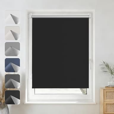 Grandekor Store Enrouleur Occultant sans Perçage Installation Facile 100% Opaque Protection Thermique Solaire pour Fenêtre Porte, 35l x 170 cm, Noir