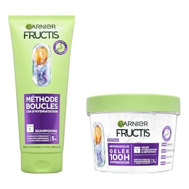 Garnier Fructis Méthode Boucles - Routine 2 Produits pour Cheveux Bouclés : Shampooing & Gelée Capillaire Hydratante - Acide Hyaluronique - Hydratation & Définition - Pour Tous Types de Boucles