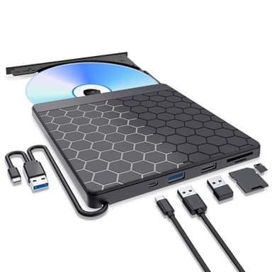 Aumdie Lecteur CD Externe pour PC,USB 3.0 Lecteur Graveur CD DVD Externe avec Emplacements SD/TF et 2 Ports USB, USB C Portable Lecteur CD DVD Externe pour PC Windows 11/10/8.1/7 Mac macbook Laptop