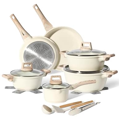 JUST PERFECTO Batterie de cuisine induction - set de casseroles tout feux avec couvercle en verre - lot avec des poêles anti adhesive, sans PFOA et PTFE
