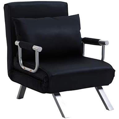HOMCOM Fauteuil chauffeuse canapé-lit Convertible 1 Place déhoussable Grand Confort Coussin Pieds accoudoirs métal suède Noir
