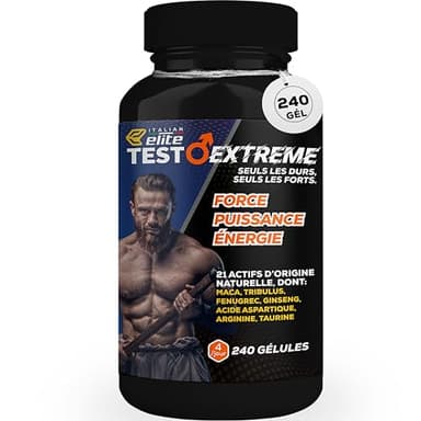 Italian Elite Testo Extreme Elite 120 caps Booster Stimulant Énergie 21 ingrédients Maca, Tribulus, Fenugrec, Zinc, Arginine, Taurine, Ashwagandha, Vitamines et Minéraux.