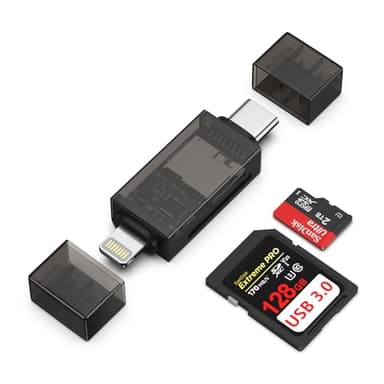 Lecteur Carte SD iPhone, 2 en 1 Lightning USB C Adaptateur SD Card Reader pour Micro SD/SD, Adaptateur iPhone Carte SD pour iPhone 17 16 15 14 13 12, i Pad, MacBook, Galaxy S24/S23, Huawei, Caméra