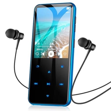 AGPTEK 64Go MP3 Bluetooth avec Haut-Parleur, 2.4" Grand Écran Lecteur MP3 en Métal Qualité Sonore HiFi Audio MP4 Baladeur Sport de Bouton Tactile Radio FM Podomètre Enregistreur 60H de Musique-Bleu