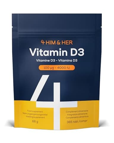 4 HIM & HER Vitamine D3 4000 UI - 365 Comprimés de vitamine D3 - Soutien immunité & os - Végétarien, Sans Gluten & Sans Lactose