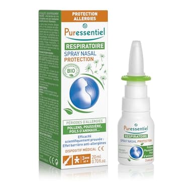 Puressentiel - Respiratoire - Spray Nasal Protection Allergies - Aux huiles essentielles Bio - Préserve contre les symptômes d'allergies - Pollens, poussière, poils d'animaux - 20 ml