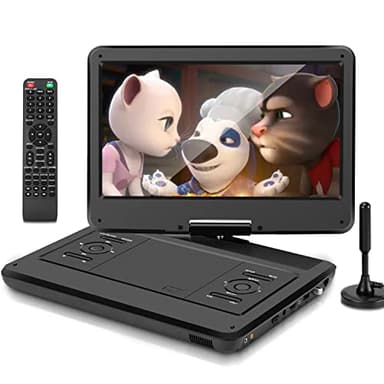 KCR 14 Pouces TV Portable/Lecteur DVD Combo avec écran LED Rotatif HD et Tuner TV DVB-T2 numérique/USB/HDMI/AV/Audio, Batterie intégrée, Double Haut-Parleur stéréo