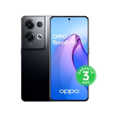 OPPO Reno 8 Pro - Smartphone 5 G - 8 Go RAM + 256 Go - Triple Capteur Photo 64 MP, Frontal 32 MP - Écran AMOLED 120 Hz 6,7” - Batterie 4500 mAh + Charge Rapide 80W - Noir Glacé [version FR]