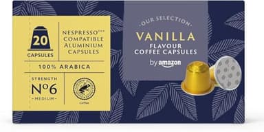 by Amazon Capsules de Café en Aluminium Aromatisées à la Vanille, Compatibles Nespresso, 20 Capsules (1 Paquet de 20) – Certifiées Rainforest Alliance