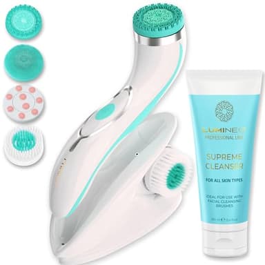 Lumineo PRO nettoyage en profondeur du visage, brosse faciale avec 4 embouts de brosse, USB-C, IPX6 résistant à l'eau, avec gel nettoyant adapté à tous les types de peau (turquoise)